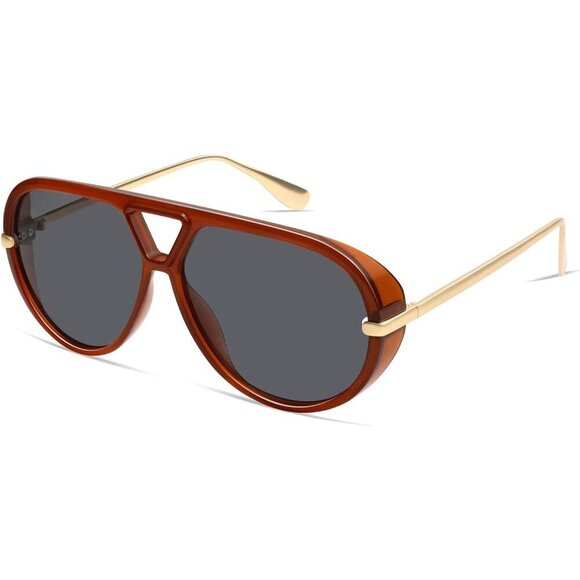 Oversized Polarized Aviator Sunglasses Women Men Retro Round Shields UV400